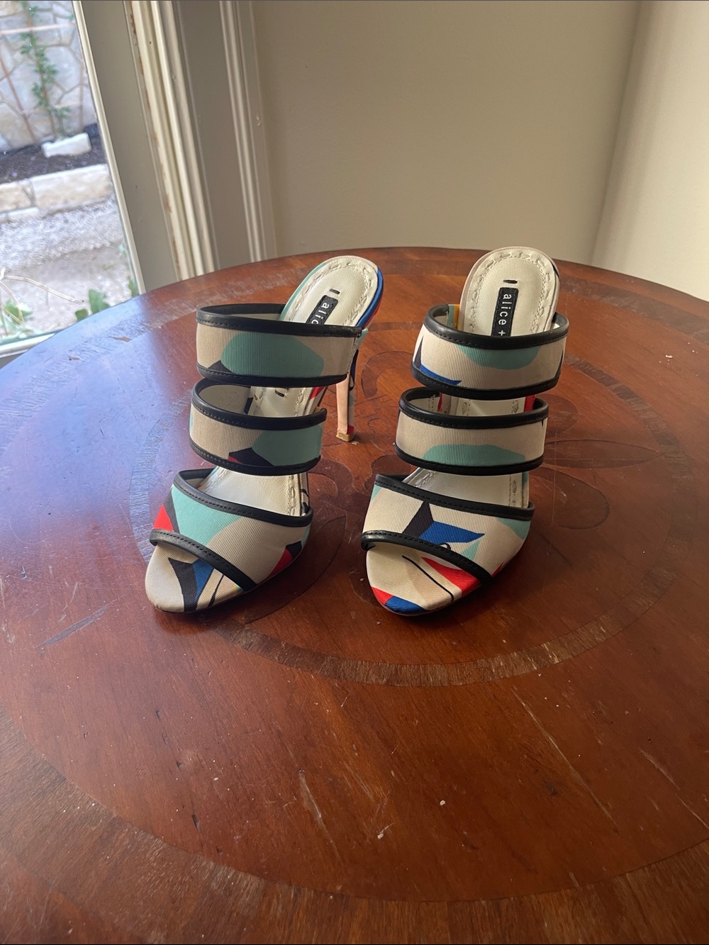 Alice + Olivia Multicolor Geometric Strap High Heels